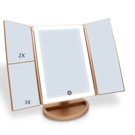 24 LED Magnifying Lighted Cosmetic Makeup Mirror Tabletop Tri-Fold Touch Screen Mirror Touch Screen