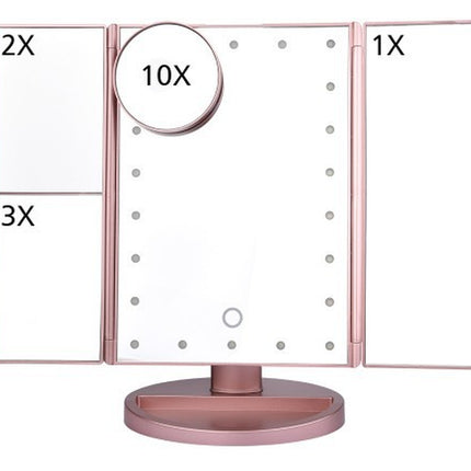 24 LED Magnifying Lighted Cosmetic Makeup Mirror Tabletop Tri-Fold Touch Screen Mirror Touch Screen