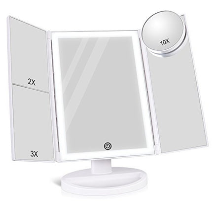 24 LED Magnifying Lighted Cosmetic Makeup Mirror Tabletop Tri-Fold Touch Screen Mirror Touch Screen
