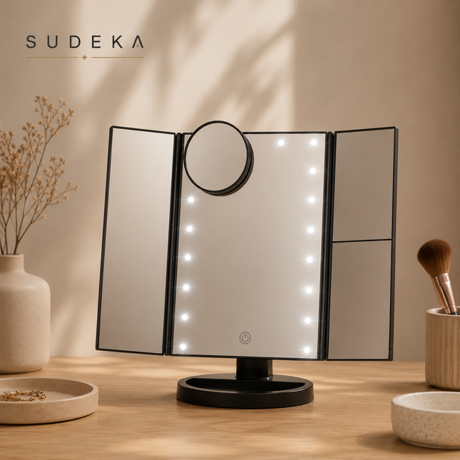 Miroir de maquillage cosmétique lumineux 24 LED grossissant Miroir de table pliable avec écran tactile