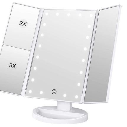 24 LED Magnifying Lighted Cosmetic Makeup Mirror Tabletop Tri-Fold Touch Screen Mirror Touch Screen
