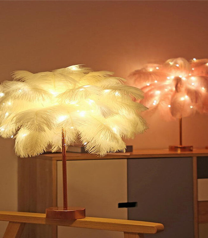Feather Lamp Nordic Desk Lamp European-Style Bedroom Bedside Feather Table Lamp Night Light Table Lamp Decoration Modern