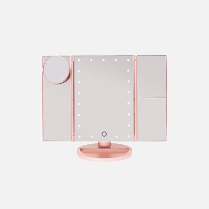 Miroir de maquillage cosmétique lumineux 24 LED grossissant Miroir de table pliable avec écran tactile