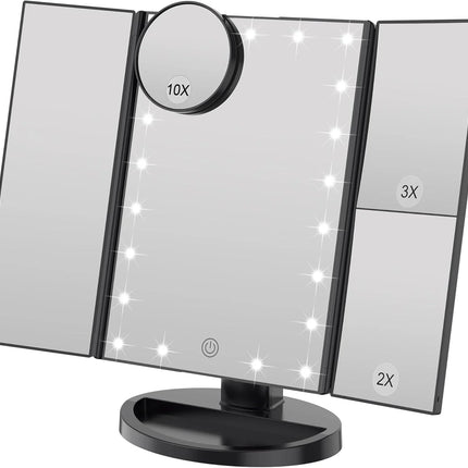Miroir de maquillage cosmétique lumineux 24 LED grossissant Miroir de table pliable avec écran tactile
