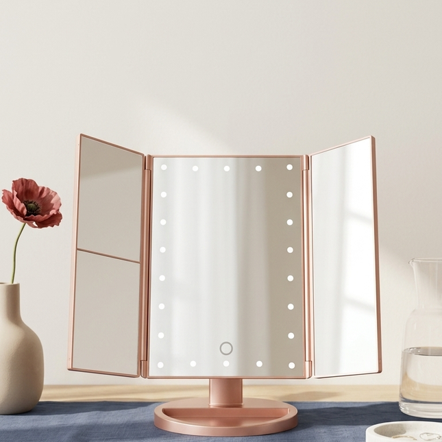 Miroir de maquillage cosmétique lumineux 24 LED grossissant Miroir de table pliable avec écran tactile